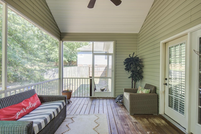 5215 Austin Rd, Hixson, TN 37343 - sunroom / solarium featuring vaulted ceiling and ceiling fan