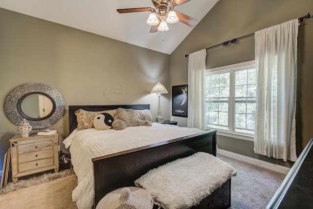 5215 Austin Rd, Hixson, TN 37343 - bedroom with carpet, high vaulted ceiling, and a ceiling fan