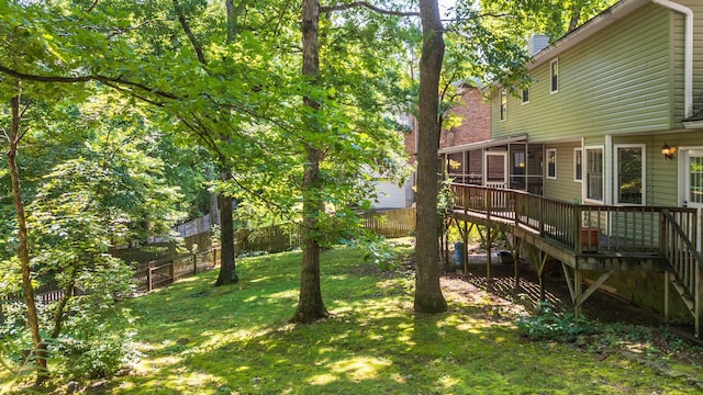 6515 Lake Shadows Cir, Hixson, TN 37343 - view of yard featuring a deck and a sunroom