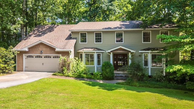 6515 Lake Shadows Cir, Hixson, TN 37343 - colonial house with concrete driveway, a garage, a front lawn, and roof with shingles