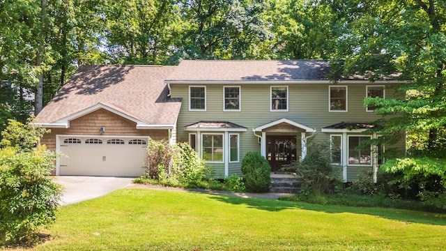 6515 Lake Shadows Cir, Hixson, TN 37343 - colonial-style house with concrete driveway, a garage, a front yard, and a shingled roof