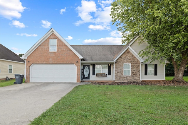 90 Quail Run, Lafayette, GA 30728 - view of front of house with concrete driveway, stone siding, a front yard, and roof with shingles