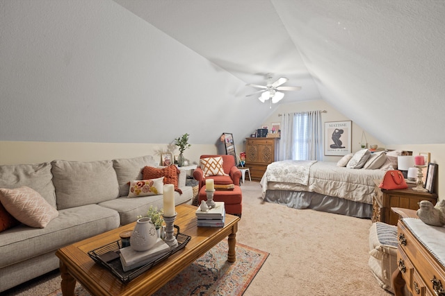 90 Quail Run, Lafayette, GA 30728 - carpeted bedroom with lofted ceiling and ceiling fan