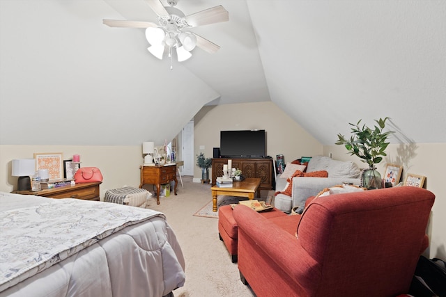 90 Quail Run, Lafayette, GA 30728 - bedroom with light colored carpet, ceiling fan, and vaulted ceiling