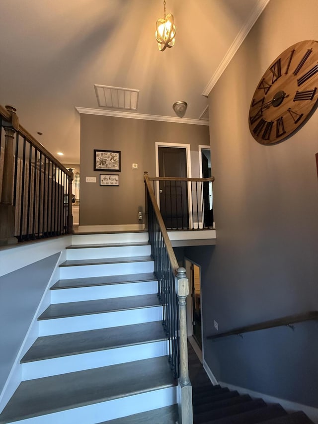 7566 Grasshopper Rd, Georgetown, TN 37336 - stairway featuring crown molding