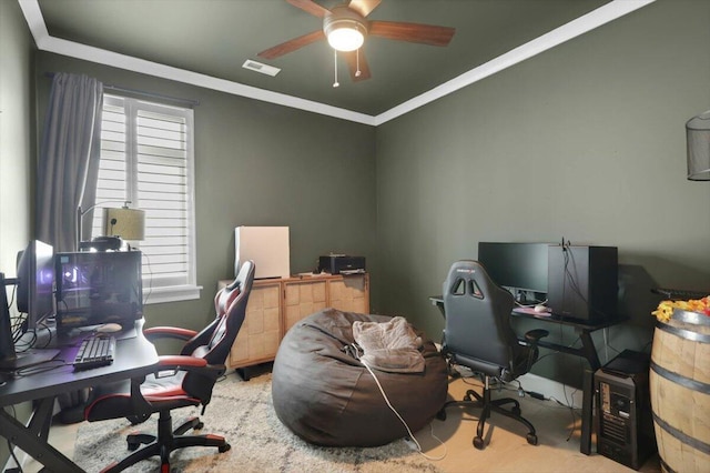 1493 Sinclair Ave, Chattanooga, TN 37408 - office space featuring ceiling fan, ornamental molding, and healthy amount of natural light