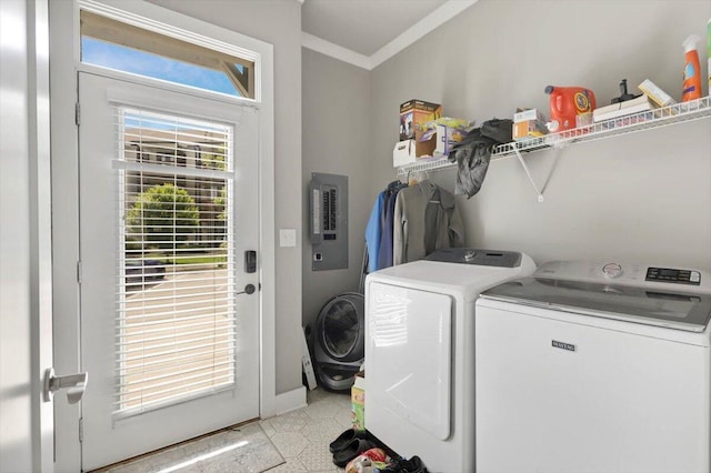 1493 Sinclair Ave, Chattanooga, TN 37408 - washroom featuring independent washer and dryer, electric panel, ornamental molding, and light floors