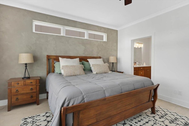 1493 Sinclair Ave, Chattanooga, TN 37408 - bedroom featuring connected bathroom, crown molding, and ceiling fan