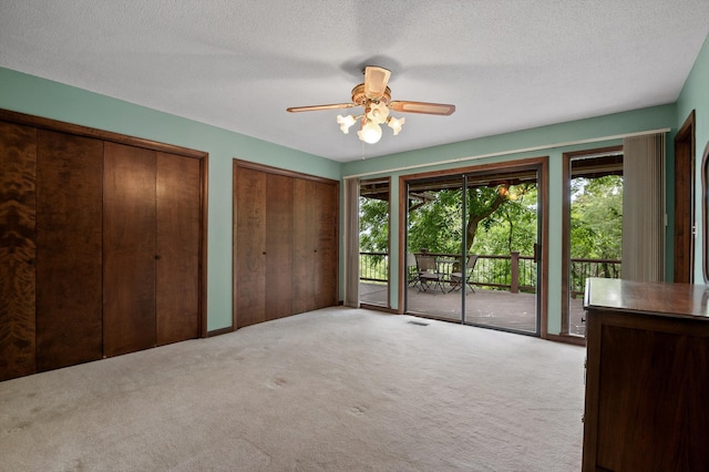 4128 Hamill Rd, Hixson, TN 37343 - unfurnished bedroom with access to exterior, multiple closets, carpet, a ceiling fan, and a textured ceiling