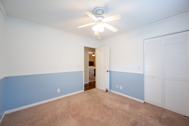 1107 Copperwood Dr, Hixson, TN 37343 - unfurnished bedroom featuring crown molding, carpet floors, a closet, and ceiling fan