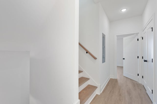 1306 Top St, Chattanooga, TN 37408 - corridor with light wood-type flooring, stairway, electric panel, and recessed lighting