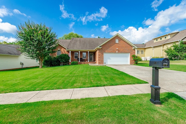 212 Cox Ln, Soddy Daisy, TN 37379 - ranch-style home featuring brick siding, a garage, a front lawn, and concrete driveway