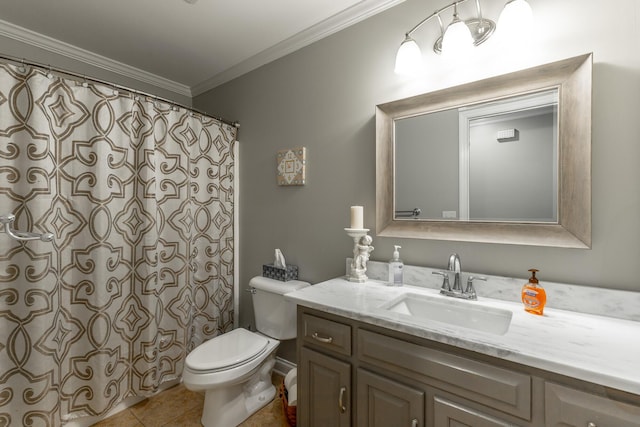 212 Cox Ln, Soddy Daisy, TN 37379 - full bathroom featuring crown molding, vanity, tile patterned flooring, and curtained shower