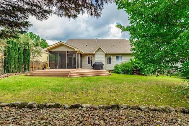 212 Cox Ln, Soddy Daisy, TN 37379 - back of house featuring a sunroom, a deck, and roof with shingles