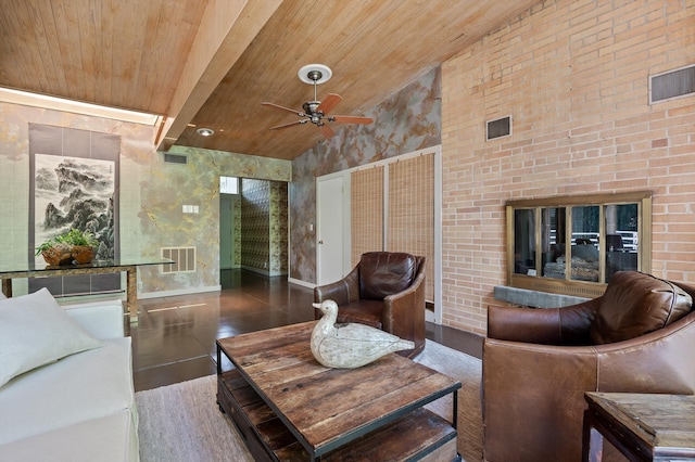 2554 Crestwood Dr, Chattanooga, TN 37415 - living area with a ceiling fan, wood ceiling, and high vaulted ceiling
