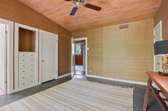 2554 Crestwood Dr, Chattanooga, TN 37415 - unfurnished bedroom featuring wood ceiling, concrete flooring, and ceiling fan