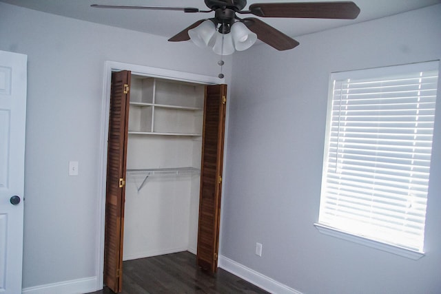 2730 Windthrush Dr, Chattanooga, TN 37421 - unfurnished bedroom featuring a closet, dark wood finished floors, and ceiling fan