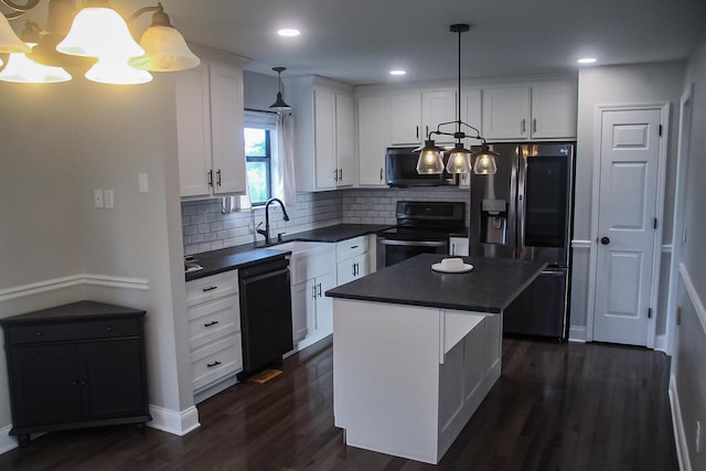 2730 Windthrush Dr, Chattanooga, TN 37421 - kitchen featuring electric range, dishwasher, stainless steel fridge with ice dispenser, dark countertops, and white cabinets