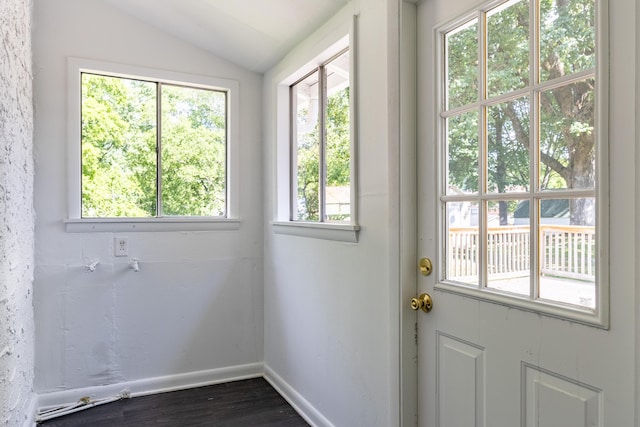 11387 Spring St, Soddy Daisy, TN 37379 - doorway featuring lofted ceiling and dark wood-style floors