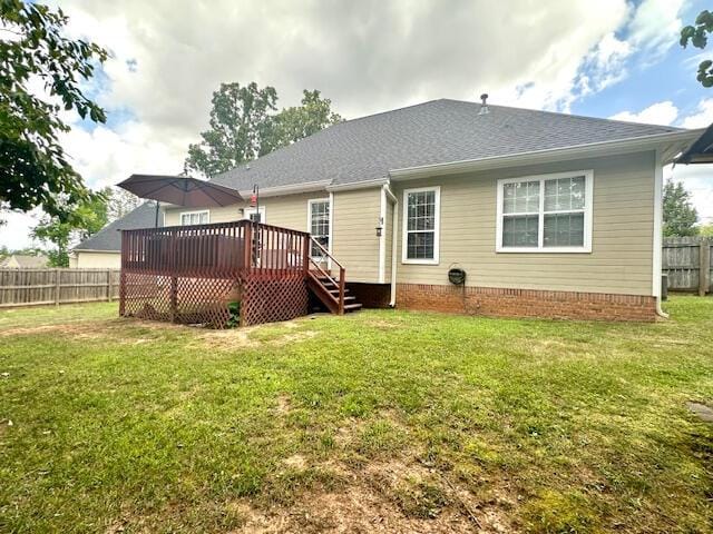 8041 Hamilton Mill Dr, Chattanooga, TN 37421 - back of house featuring a wooden deck, crawl space, and a shingled roof