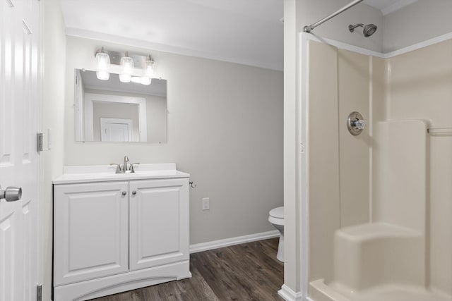 6863 Standifer Gap Rd, Chattanooga, TN 37421 - bathroom with a stall shower, vanity, and wood finished floors