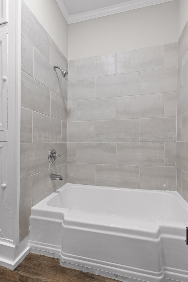 6863 Standifer Gap Rd, Chattanooga, TN 37421 - full bath featuring ornamental molding, shower / washtub combination, and wood finished floors