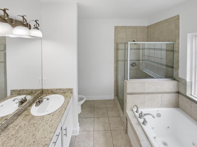 1783 Andover Pl, Chattanooga, TN 37421 - bathroom with vanity, a tub with jets, a shower stall, and tile patterned flooring