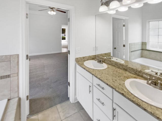 1783 Andover Pl, Chattanooga, TN 37421 - full bathroom with double vanity, a bath, a ceiling fan, and tile patterned flooring