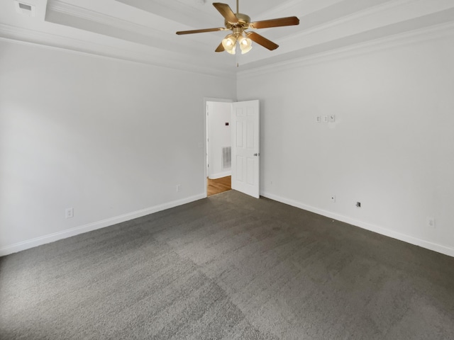 1783 Andover Pl, Chattanooga, TN 37421 - empty room featuring ornamental molding, dark colored carpet, a ceiling fan, and a raised ceiling