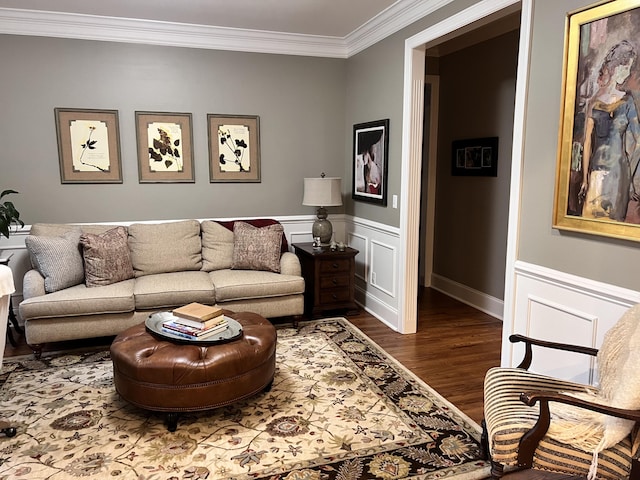 8712 Brow Lake Rd, Soddy Daisy, TN 37379 - living area featuring crown molding, wood finished floors, and a wainscoted wall