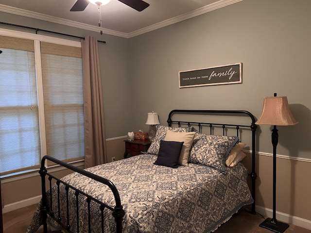 8712 Brow Lake Rd, Soddy Daisy, TN 37379 - bedroom with carpet, ornamental molding, and a ceiling fan