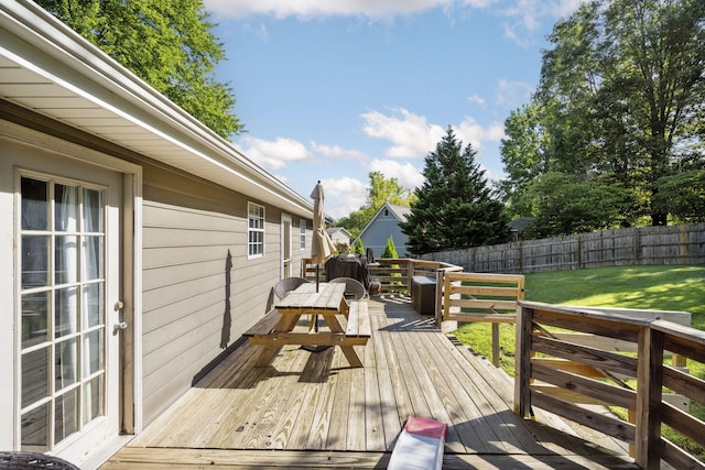 7700 Dune Ln, Hixson, TN 37343 - wooden terrace featuring a fenced backyard and outdoor dining space