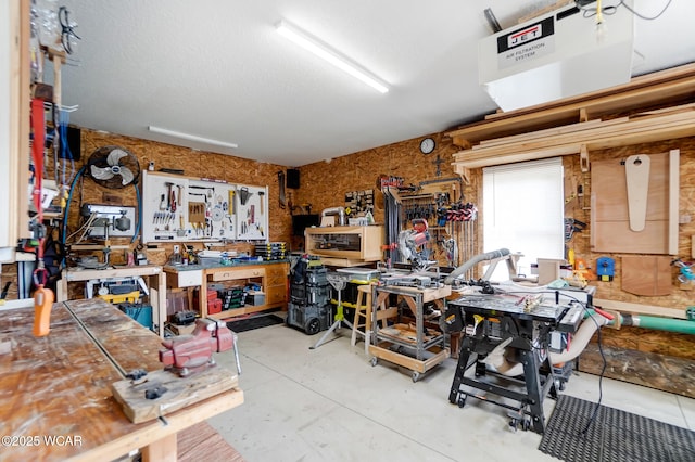 garage featuring a workshop area