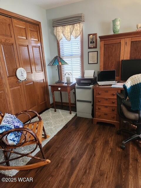 office space featuring dark wood-style flooring