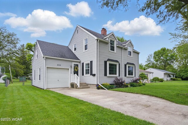 800 S Tyler St, Van Wert, OH 45891 - traditional-style home featuring a chimney, an attached garage, a front lawn, roof with shingles, and concrete driveway