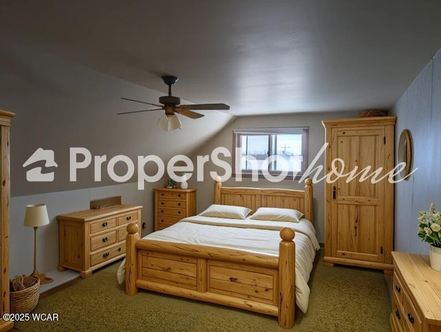 6915 Poling Rd, Lima, OH 45807 - bedroom featuring lofted ceiling, carpet flooring, and ceiling fan