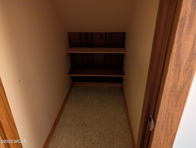 interior space featuring baseboards and speckled floor