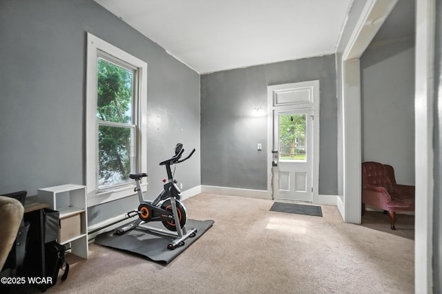 307 N Jefferson St, Van Wert, OH 45891 - exercise area featuring carpet, plenty of natural light, and baseboard heating