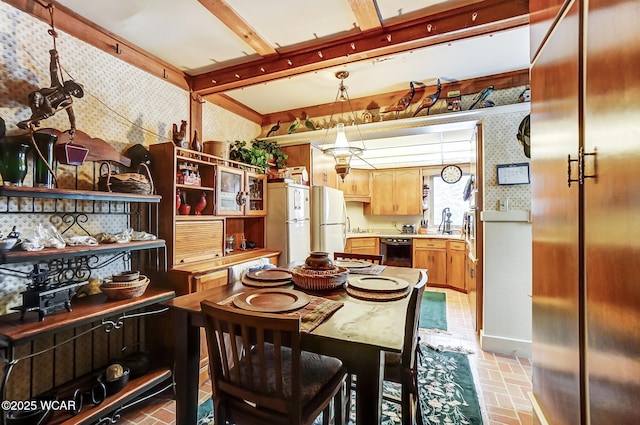 118 Boyd Ave, Van Wert, OH 45891 - dining area featuring brick patterned floors and wallpapered walls