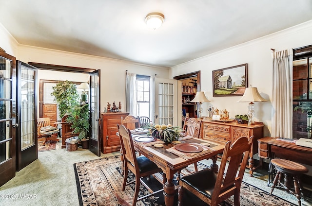 118 Boyd Ave, Van Wert, OH 45891 - dining room with ornamental molding, carpet flooring, and french doors