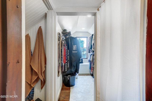 spacious closet featuring vaulted ceiling and light wood-type flooring