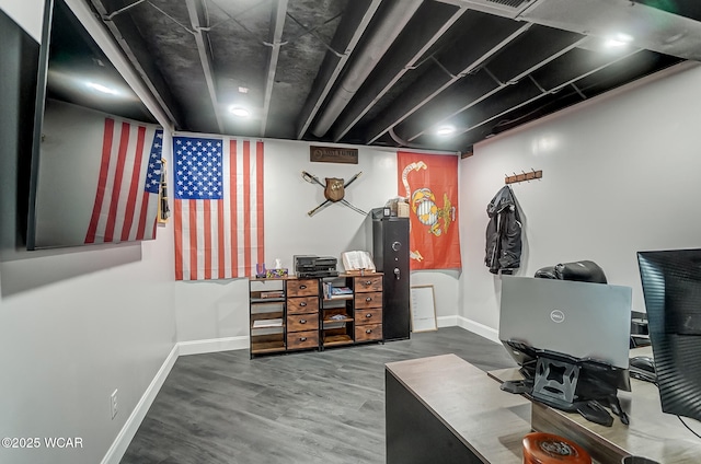 home office featuring hardwood / wood-style flooring