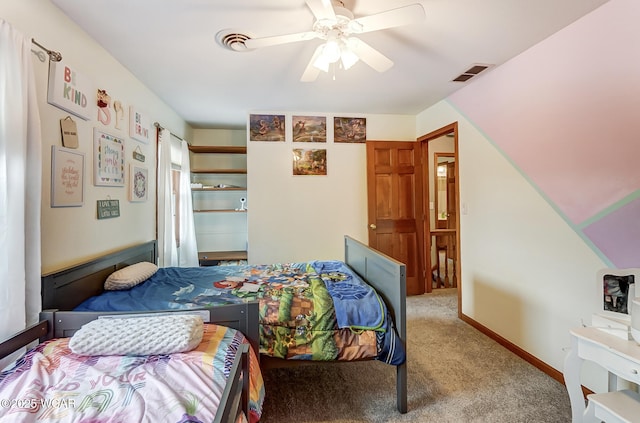 bedroom with carpet flooring and ceiling fan