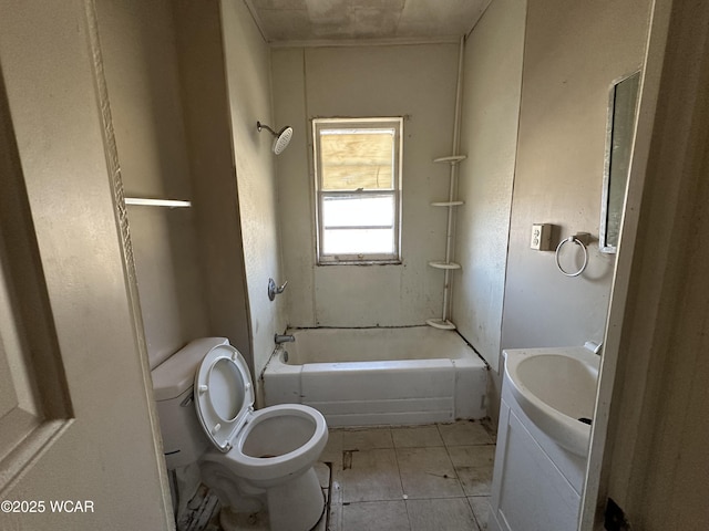 full bathroom with tile patterned flooring, toilet, vanity, and bathtub / shower combination