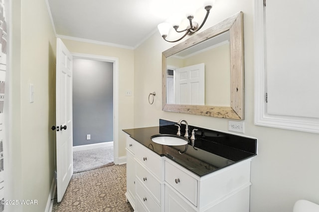 418 S Judkins Ave, Lima, OH 45805 - bathroom with vanity, ornamental molding, and a chandelier