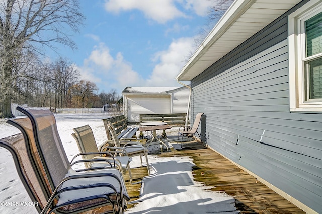 view of snow covered patio