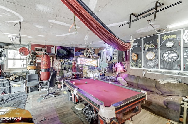 recreation room featuring hardwood / wood-style flooring and billiards