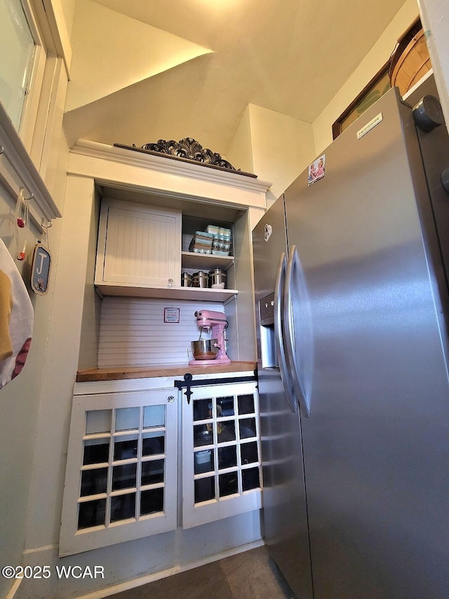 kitchen with stainless steel fridge