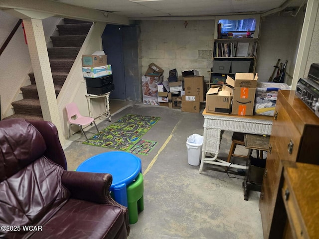 664 Cortlandt Ave, Lima, OH 45801 - finished below grade area featuring concrete block wall and stairs
