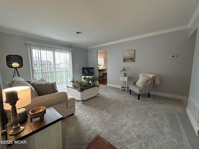 2275 N Cable Rd Unit 60, Lima, OH 45807 - carpeted living area with baseboards, visible vents, and crown molding